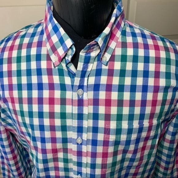 OLD Navy Plaid Casual Button Down Shirt Long Sleeve Men's XXL Cotton Blue White - Picture 6 of 12